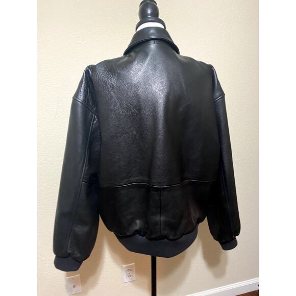 Game Sportswear Bomber Jacket Mens Medium Black Premium Leather FLAW - Picture 10 of 16